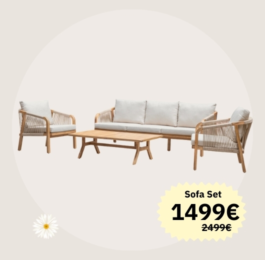 Conjunto de Salón Hampton en Teca | Diseño Exclusivo | Cojines Cómodos
